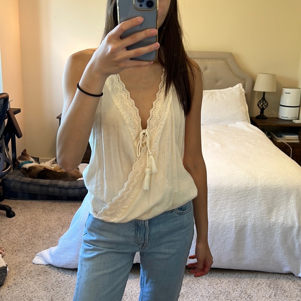 hollister cream lace boho tank top size xs